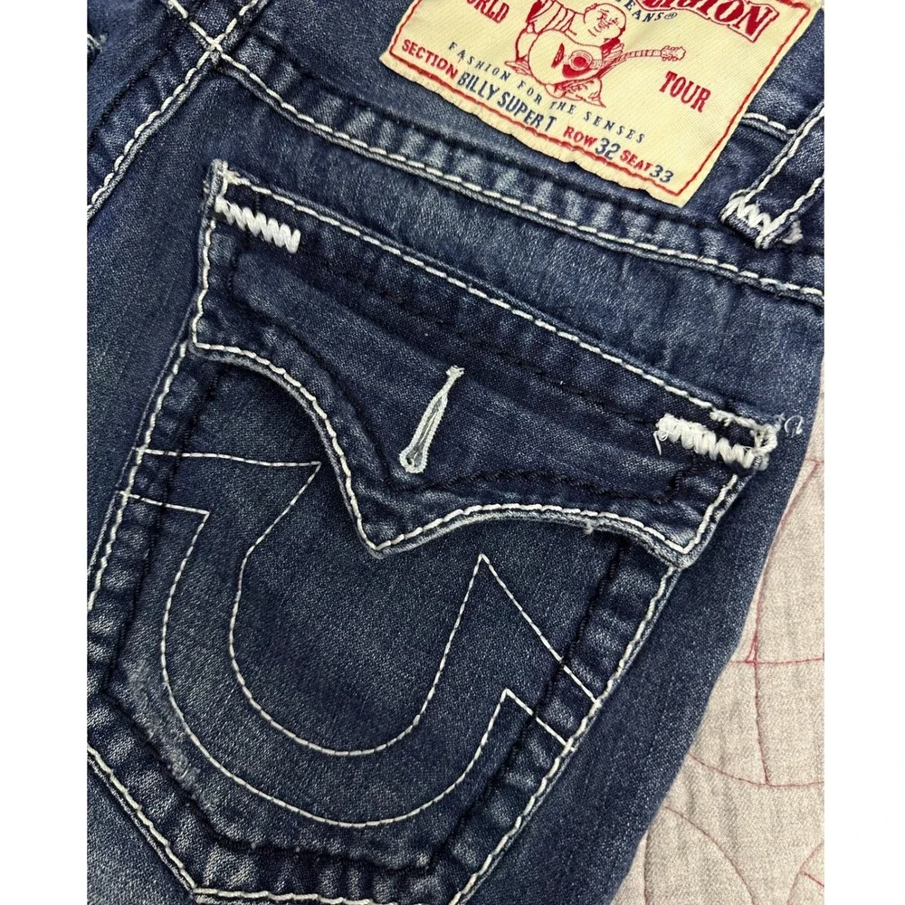 True Religion Billy Super T Jeans Blue Contrast Stitch Flap Pocket / Mens 32x31